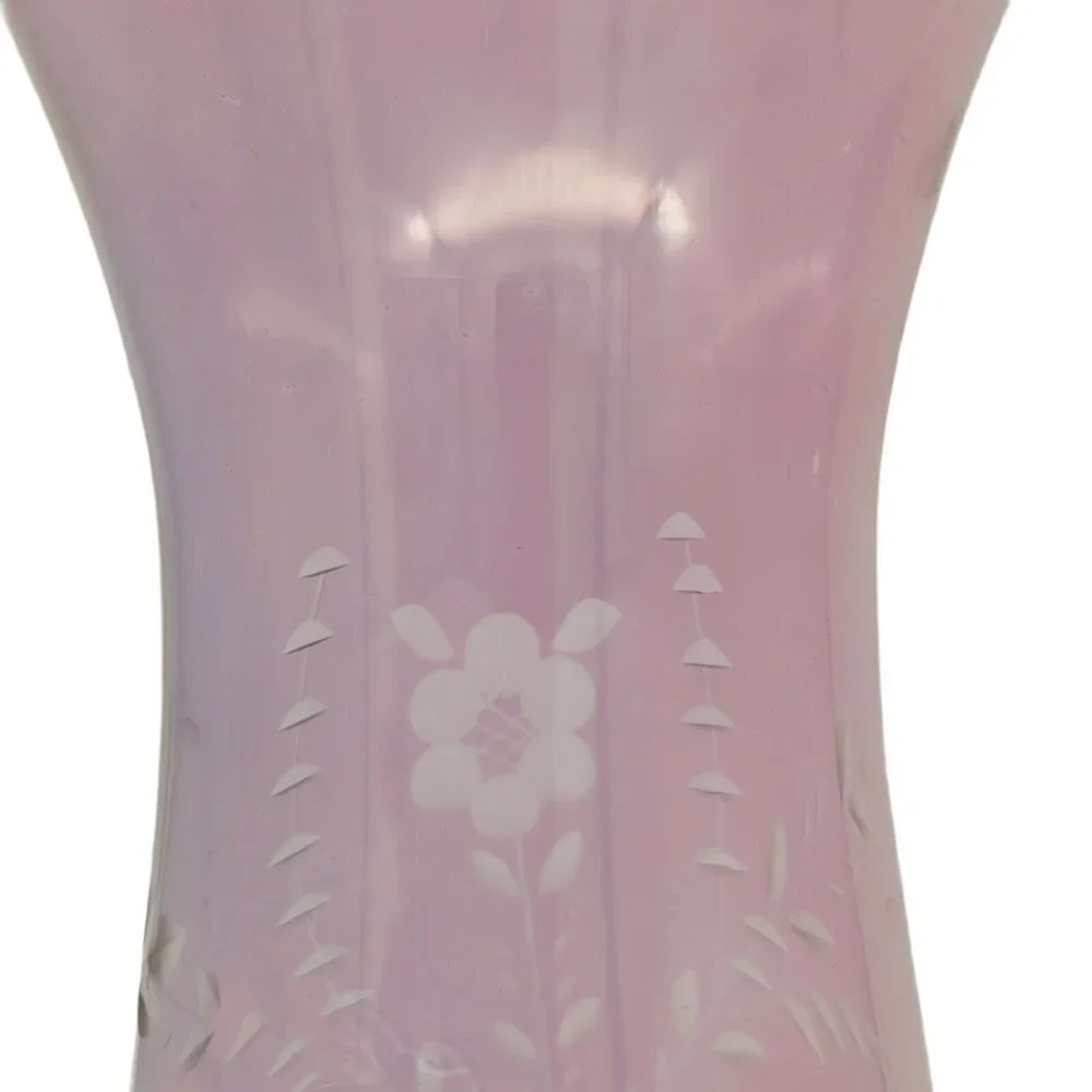 Vintage Amethyst Etched Flashed Glass Vase Light Purple Opalescent Sheen 10